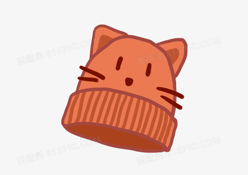 卡通手绘桔色猫耳针织帽
