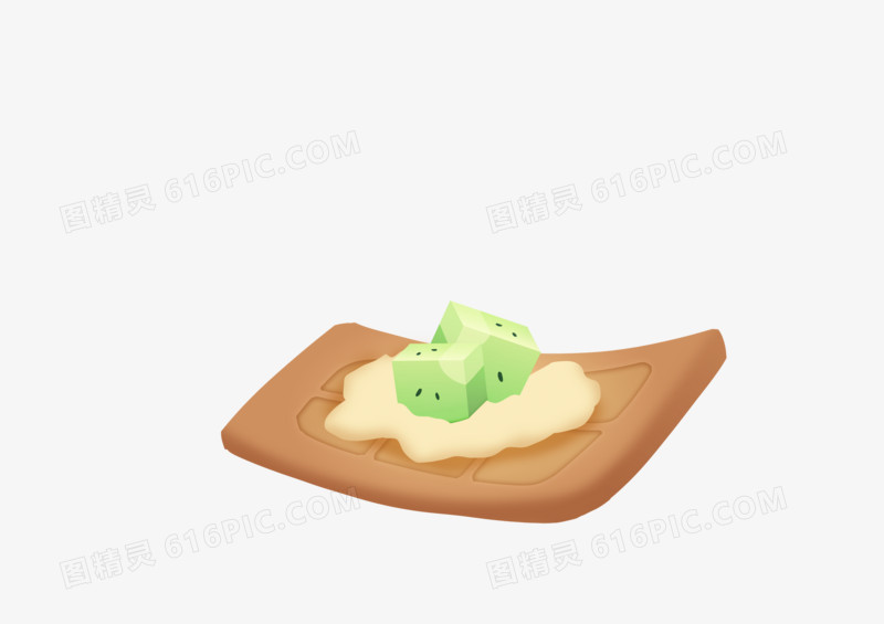 手绘卡通美食猕猴桃奶油华夫饼