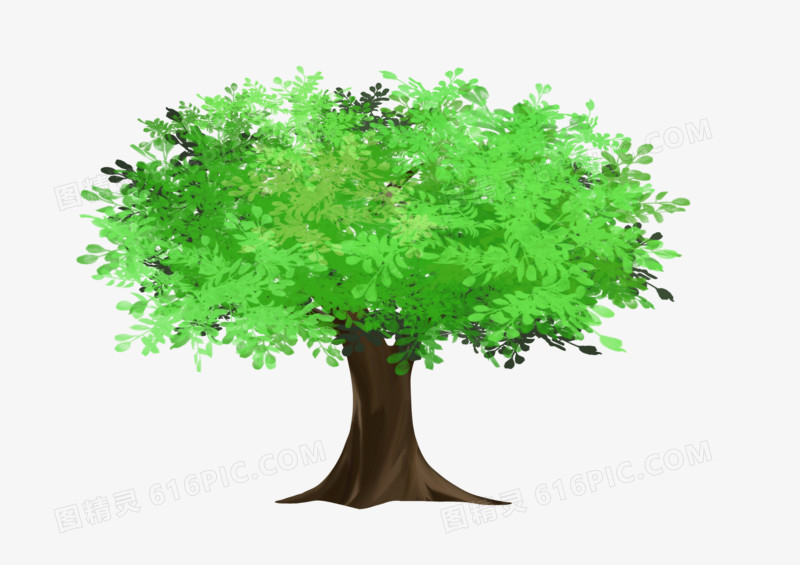 手绘绿色植物大树元素