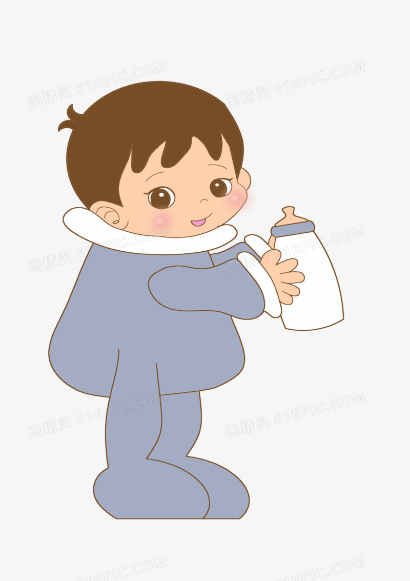 可爱拿奶瓶男孩