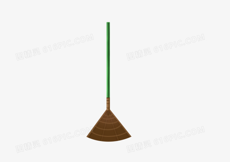 手绘卡通劳动工具绿色棕色扫把
