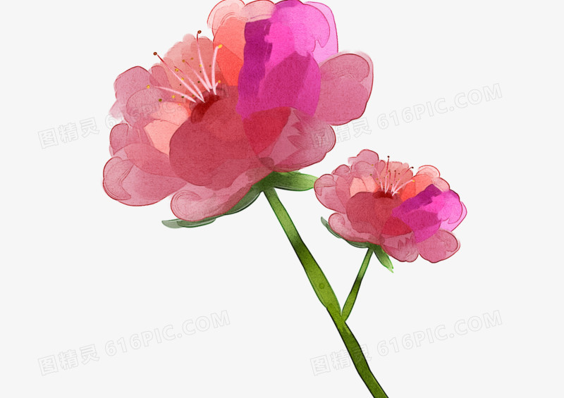 红色手绘桃花矢量元素