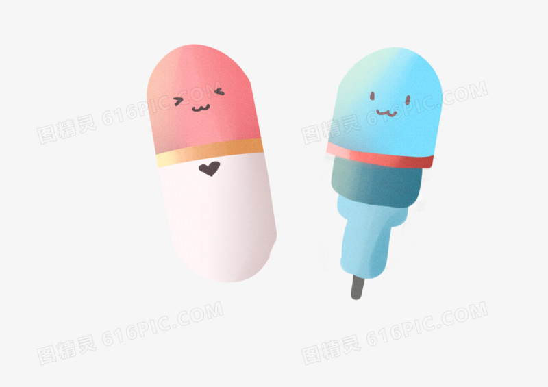 可爱手绘卡通蓝色胶囊钢笔