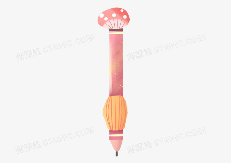 可爱手绘卡通红色蘑菇铅笔