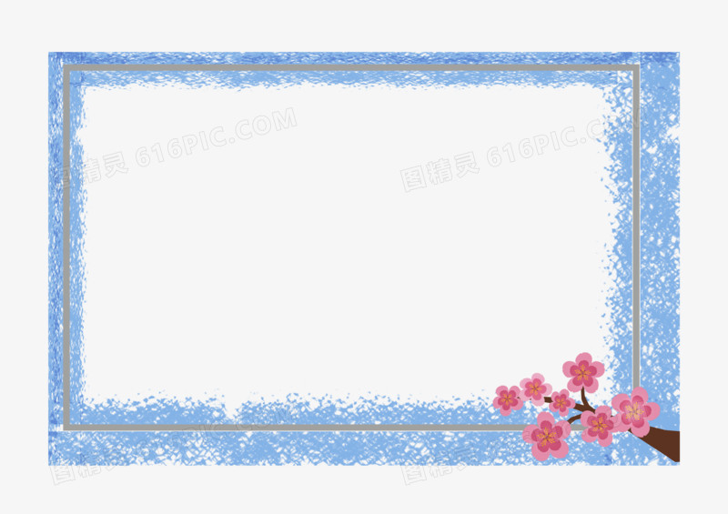 蓝色中国风梅花边框