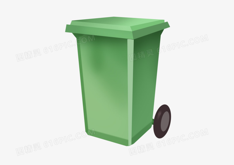 手绘卡通劳动节绿色垃圾桶