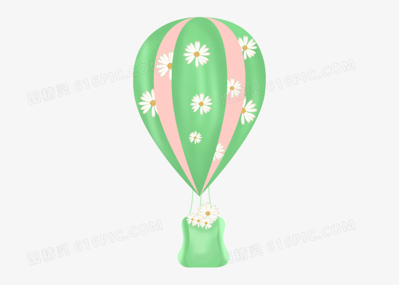 卡通绿色清新系礼物节日素材热气球