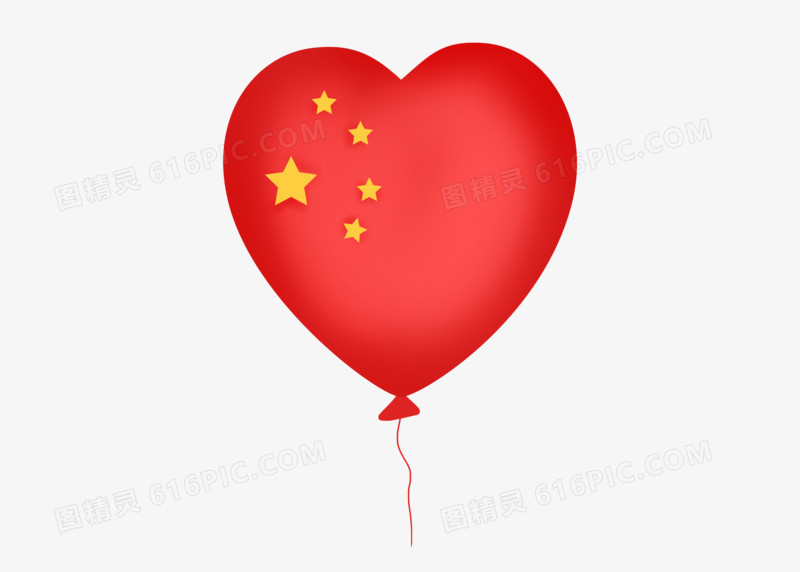 红色国旗五星心形素材气球