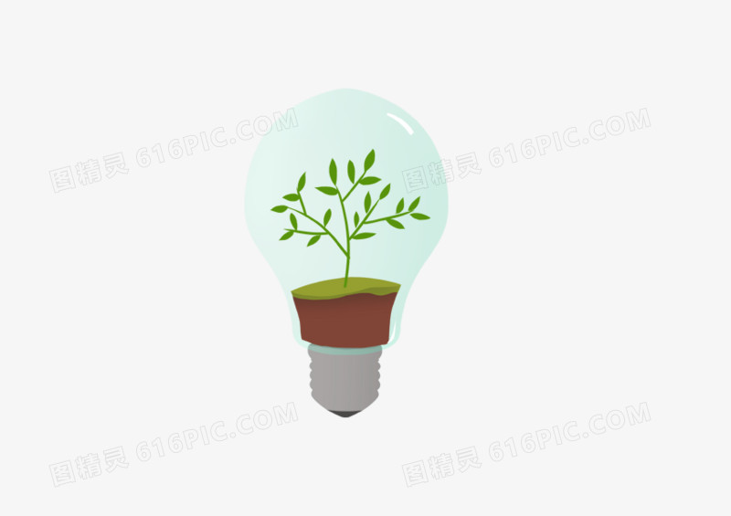 草绿卡通灯泡插图元素
