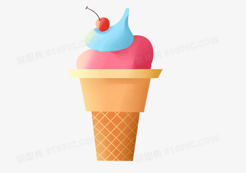 手绘卡通可爱橘色甜筒冰淇淋