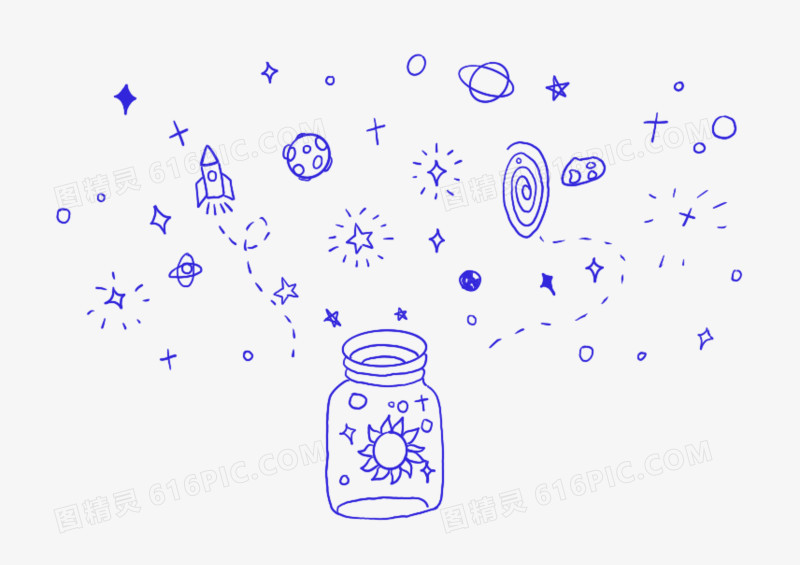 宇宙瓶子星球蓝色插图元素