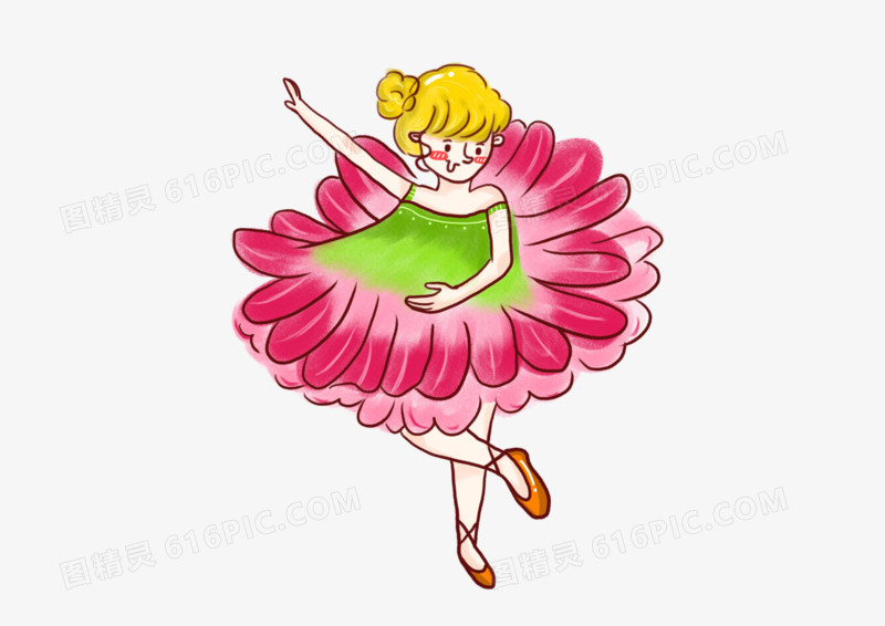 卡通简约花中起舞的少女
