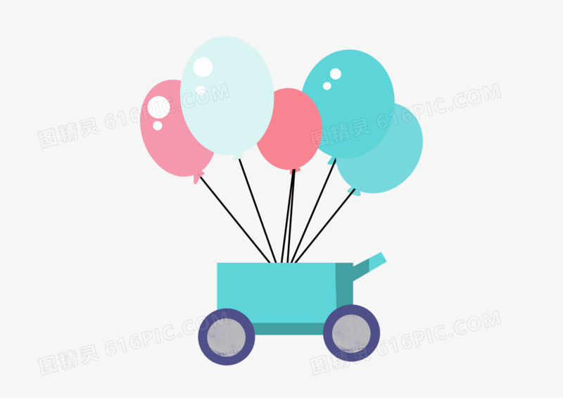 手绘卡通创意可爱马戏团气球小车素材图片免抠