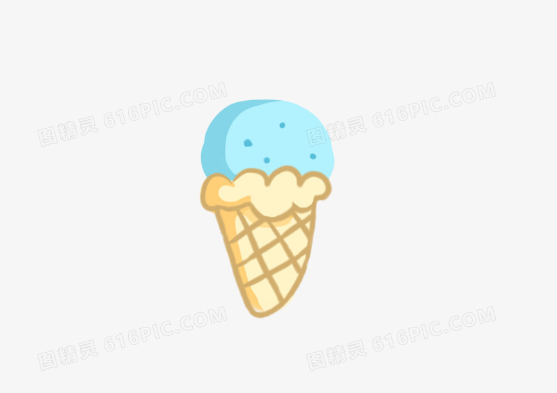 蓝色单球冰淇淋夏天卡通手绘免扣
