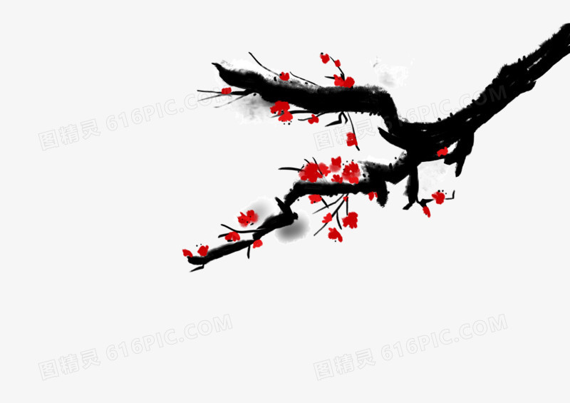 手绘水墨梅花素材