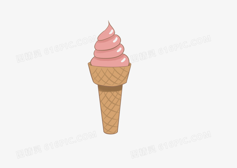 手绘卡通小清新可爱夏天清凉美味冰淇淋甜筒解暑粉红色创意元素免扣