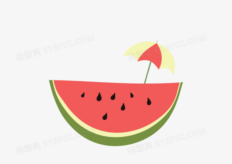 绿色半块西瓜清凉夏至矢量扁平可爱西瓜船遮阳伞免扣元素