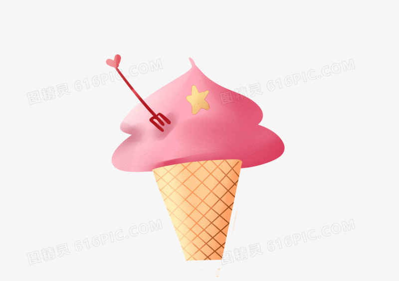 手绘卡通小清新水彩可爱粉红色冰淇淋甜筒夏至免扣