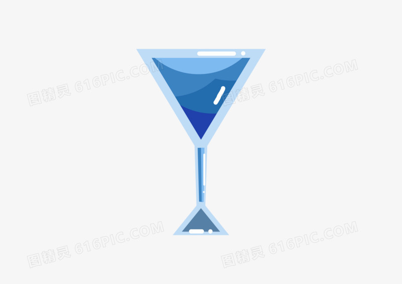 蓝色板绘夏天卡通杯子清新酒海边元素免抠