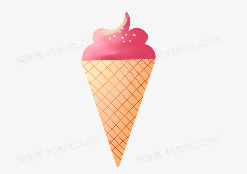 手绘卡通小清新水彩可爱粉红色甜筒夏至免扣