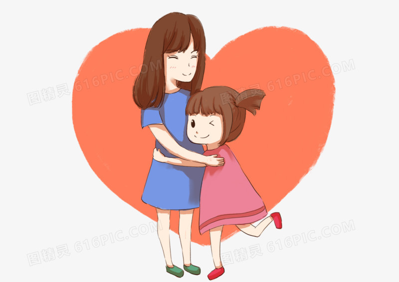 手绘可爱卡通儿童母亲节彩色拥抱元素温馨