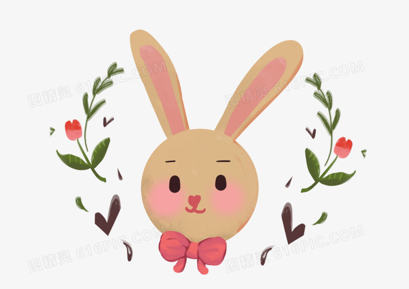 粉色领结手绘卡通小清新复活节兔子免抠素材