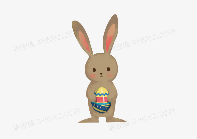 棕色手绘卡通小清新复活节小兔子可爱免抠素材图片