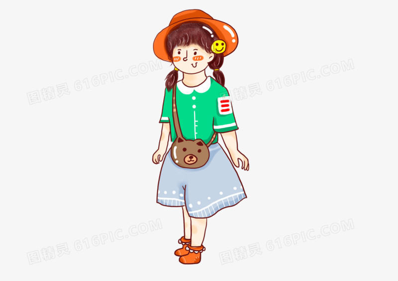 可爱卡通小女孩去上学