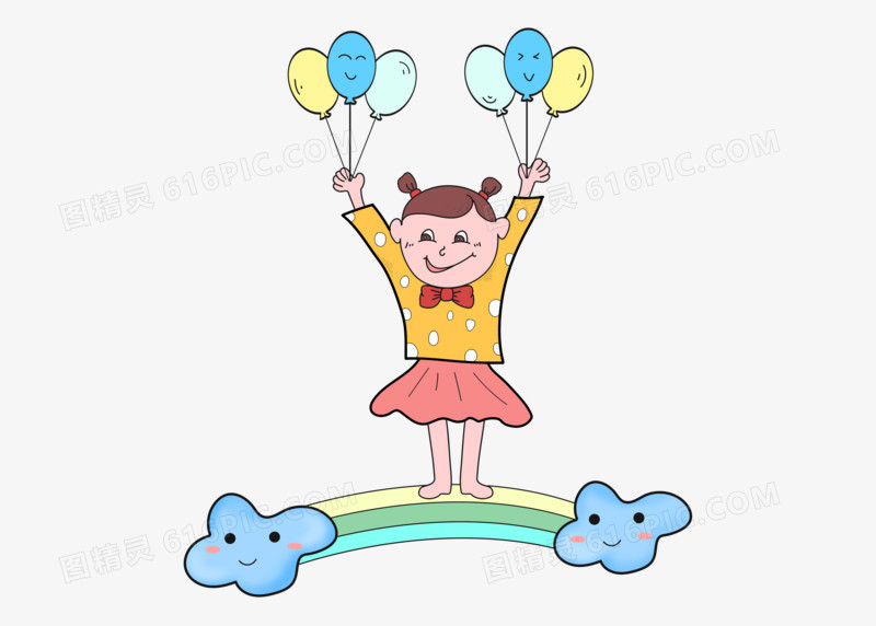 六一儿童节可爱气球插画素材小女孩