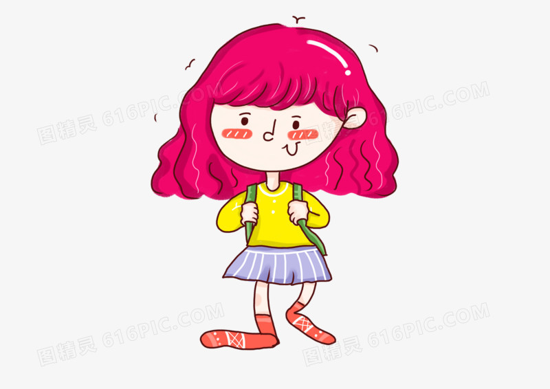 卡通简约可爱小女孩背书包上学