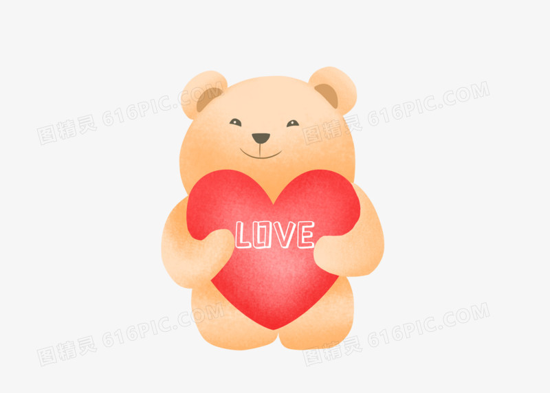 卡通可爱情人节小熊抱爱心手绘形象