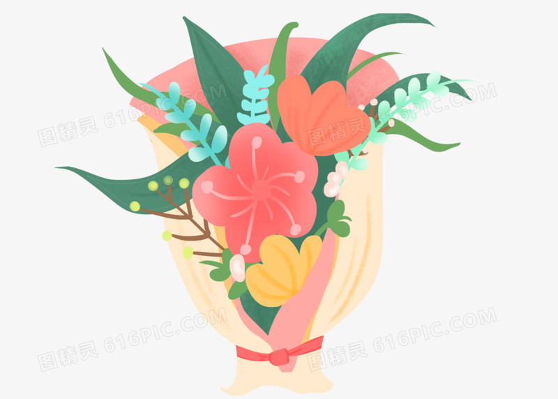 美丽鲜艳情人节一束花手绘素材