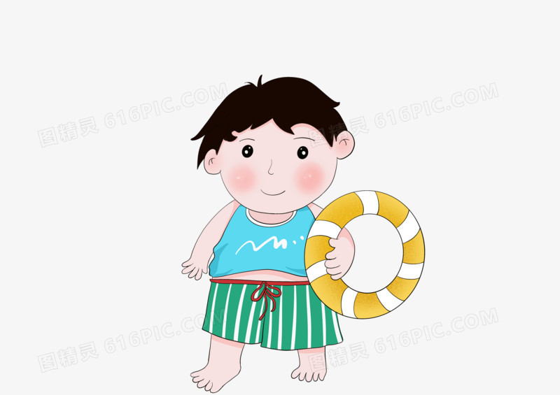 夏至游泳手绘卡通人物