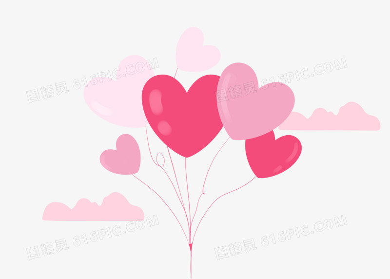 卡通粉色情人节一束爱心气球插画素材