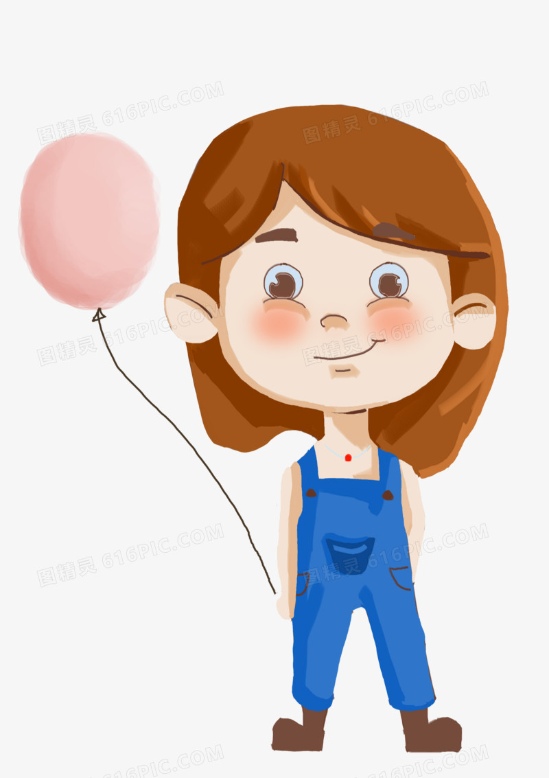 手绘拿气球的小女孩人物元素
