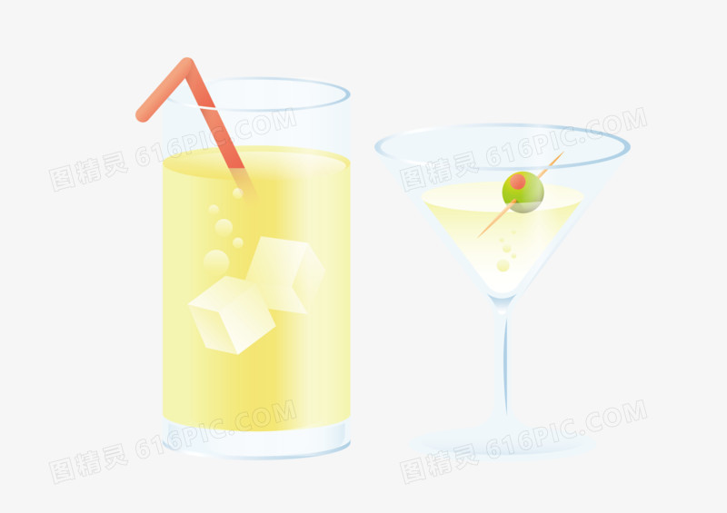 鸡尾酒卡通矢量免扣