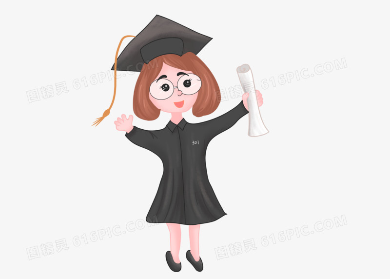 卡通可爱六一儿童节女孩穿毕业服手绘形象