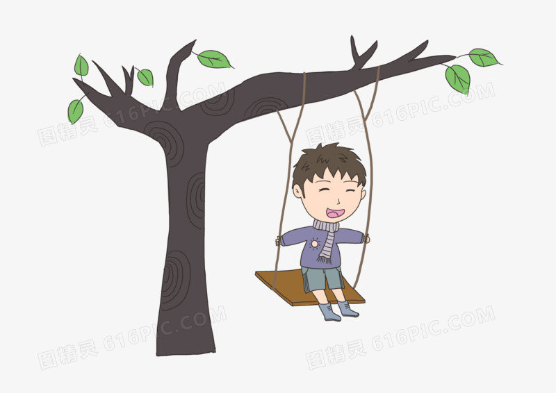 卡通简约男孩荡秋千