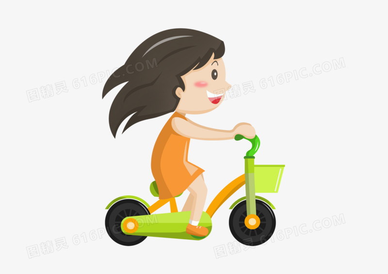 儿童节之手绘卡通骑自行车的女孩子