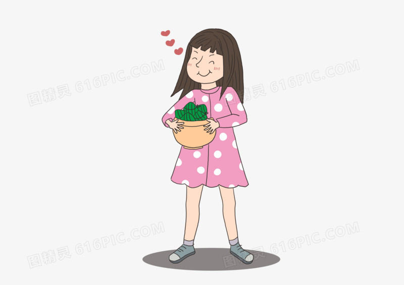 卡通可爱女孩爱吃粽子