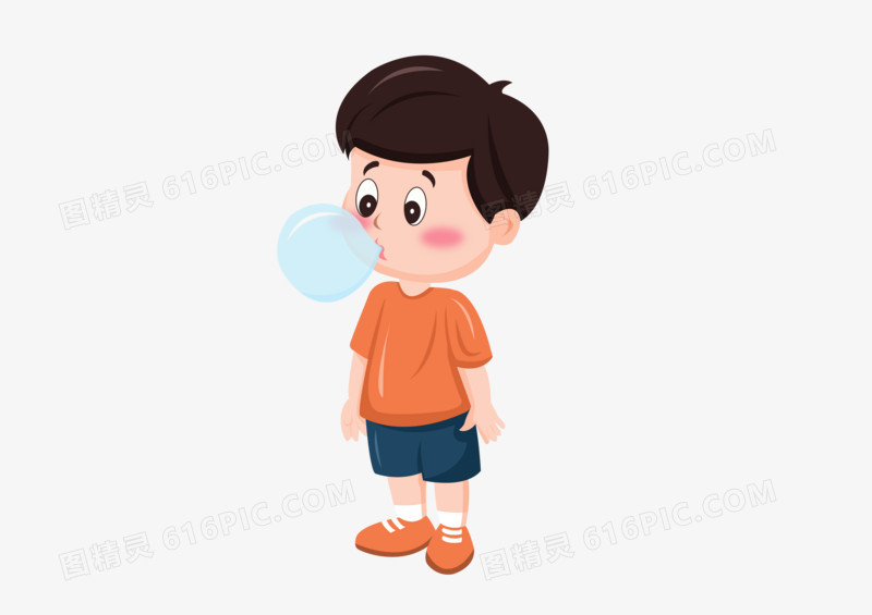 儿童之手绘卡通吹泡泡的男孩子
