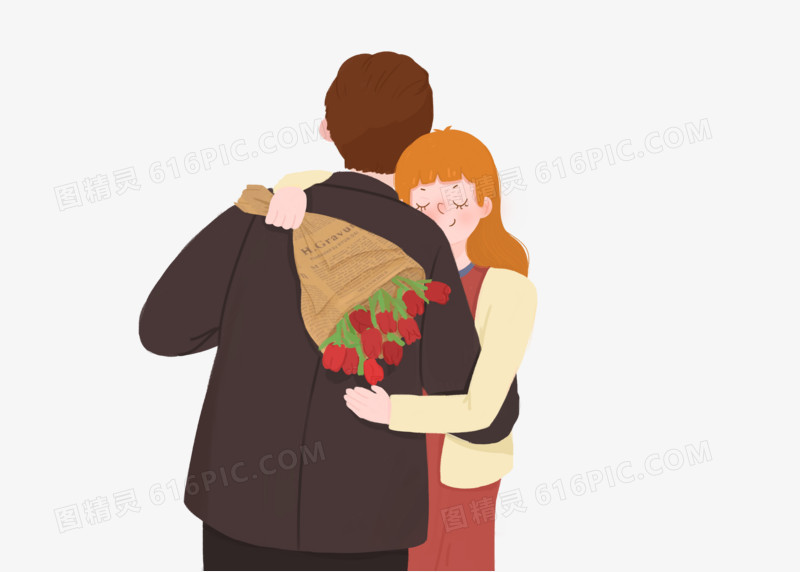 情人节情侣拥抱送花玫瑰浪漫男孩女孩