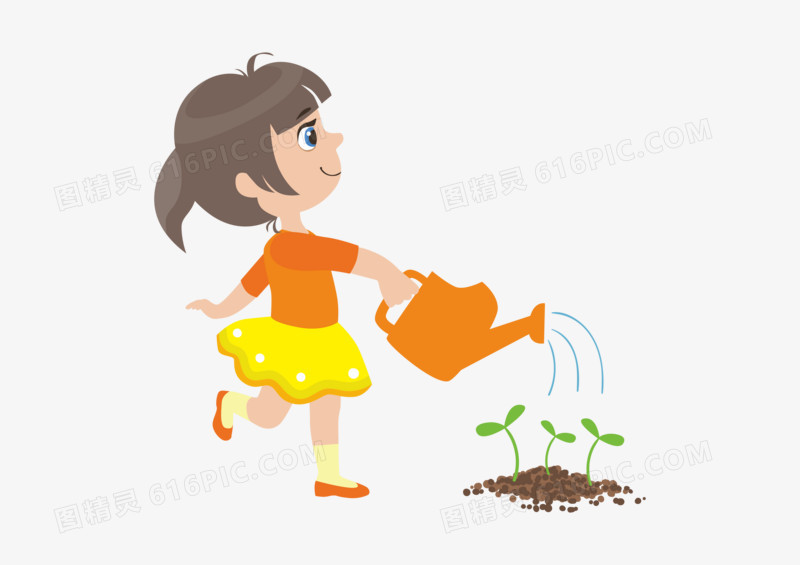 儿童节之手绘卡通女孩帮小草浇水