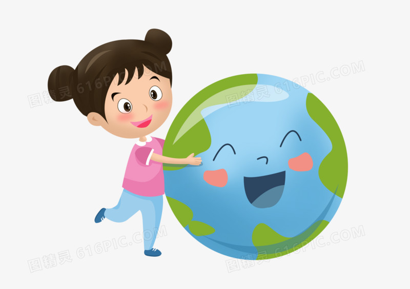 手绘卡通玩地球仪的女孩子