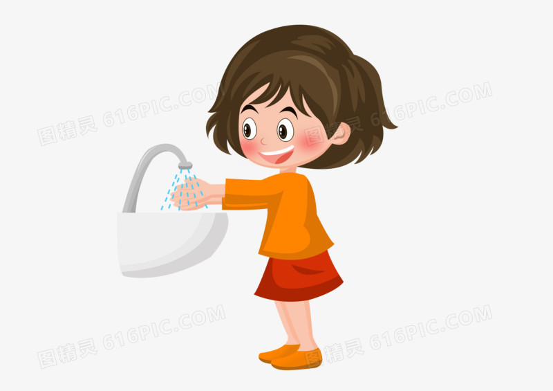 儿童节之手绘卡通讲究卫生洗手的女孩子