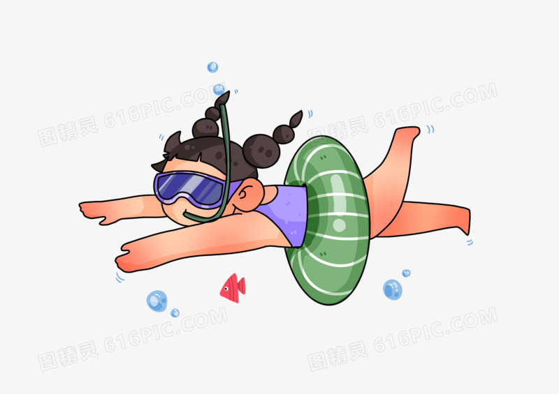 游泳儿童潜水玩耍卡通元素