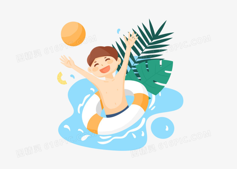 创意男孩欢乐夏日游泳元素