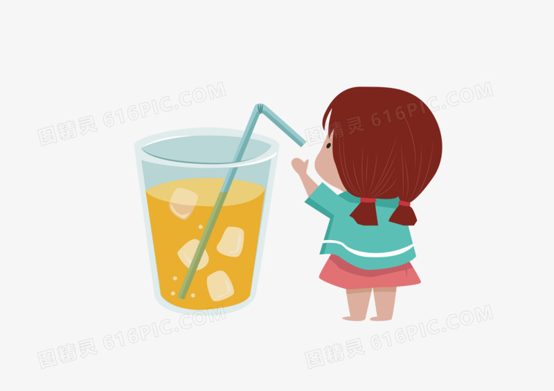 夏天女孩喝汽水元素