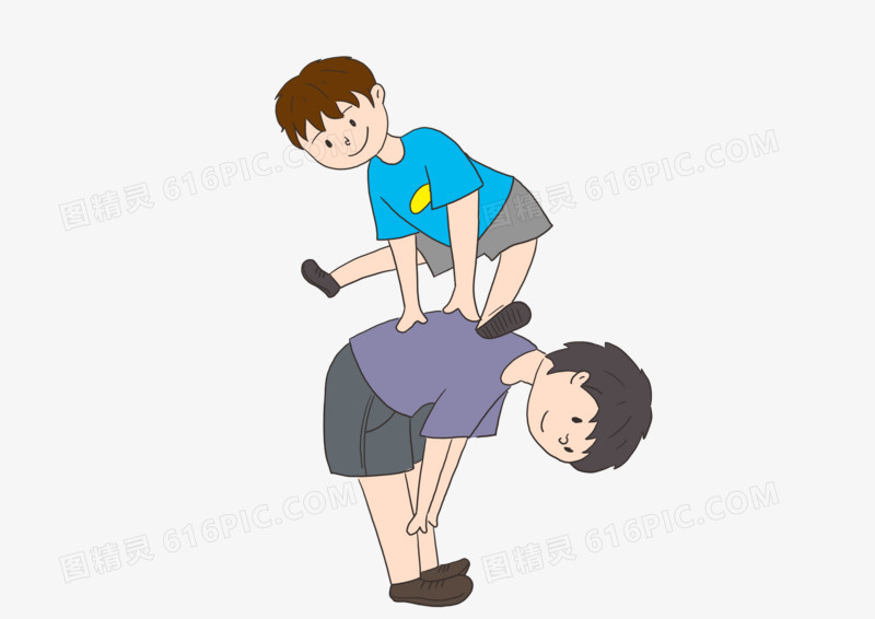 卡通人物简约跳马玩耍