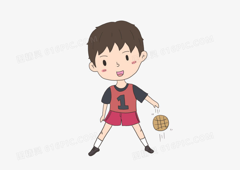 卡通简约小男孩运动篮球